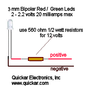 20 BIPOLAR 3MM  RED/GREEN LEDS FOR S SCALE CONTROL PANELS & FREE RESISTORS 